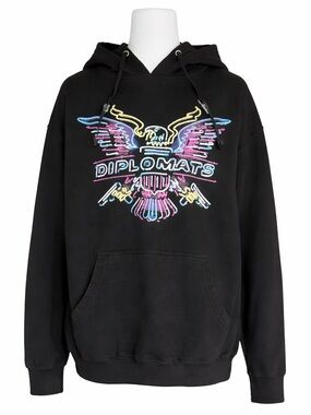 Vintage Y2K Diplomats Dipset Hoodie XL Black Neon Eagle Logo Hip Hop Reason Rap